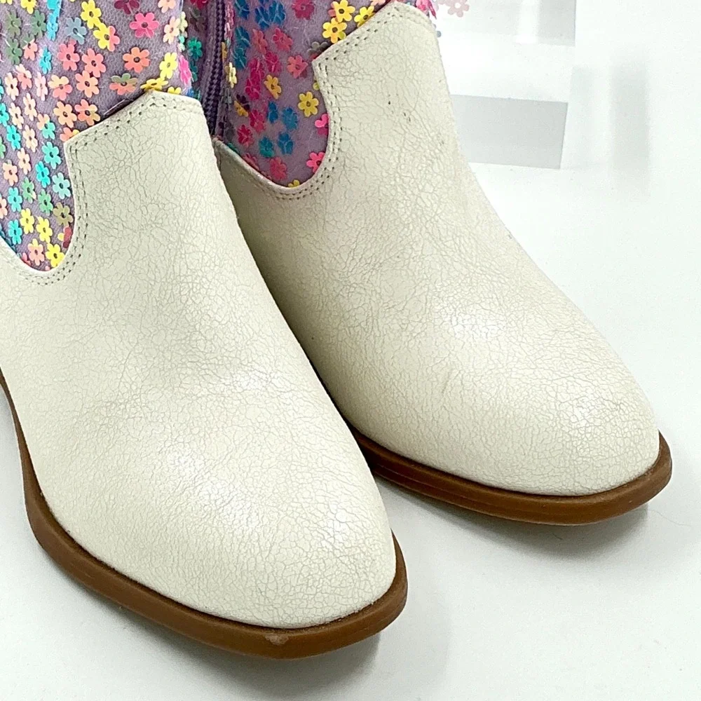 Steve Madden Girls Size 13 Boots Bone Floral Sequin NEW Peek Little Kids $65